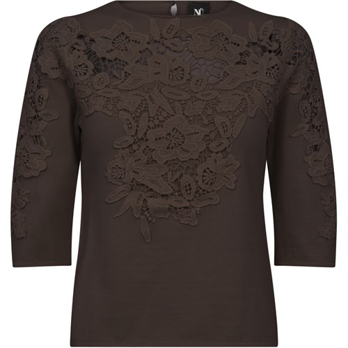 NÜ Dac Strik Bluse med broderi, Mørkebrun